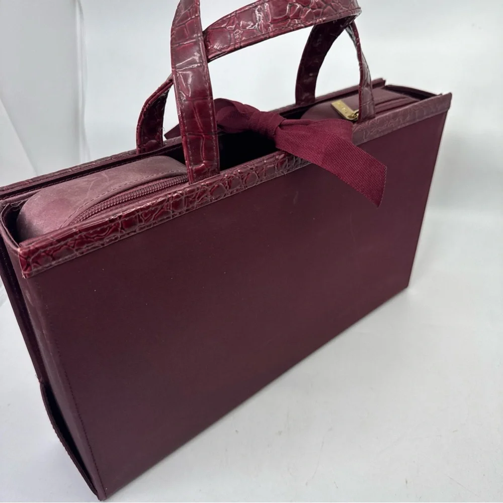 Estee Lauder Makeup Travel Case Vintage Burgundy Hard Cosmetic Bag Tote